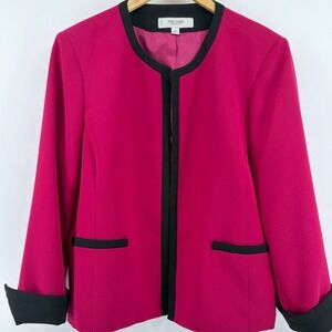 Jones Studio Pink Fuchsia Open Front Blazer Black Trim Petite 12P
